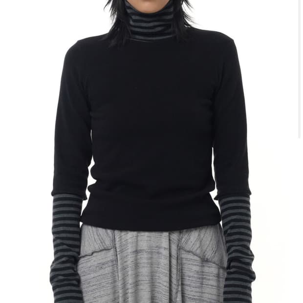 텐스댄스 Stripe mix turtleneck_black