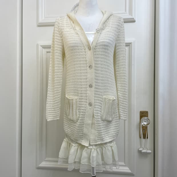 ivory crochet hoodie opc cardigan&satin