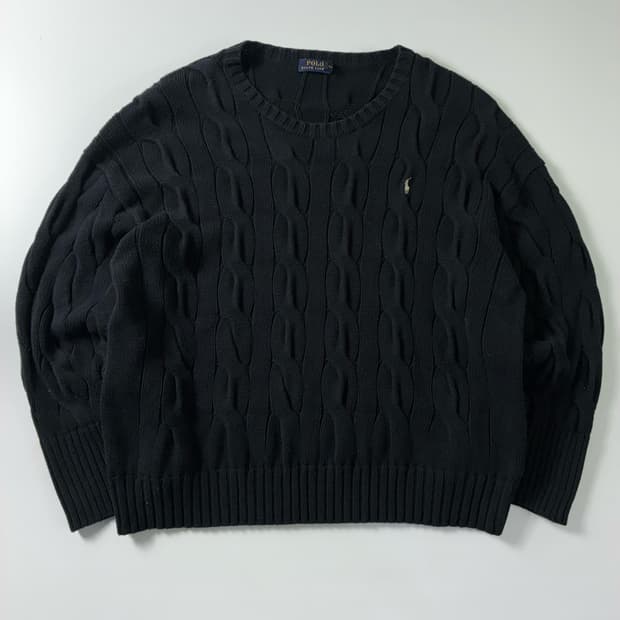 Polo  폴로 랄프로렌 자수 코튼 블랙 꽈배기 니트 
