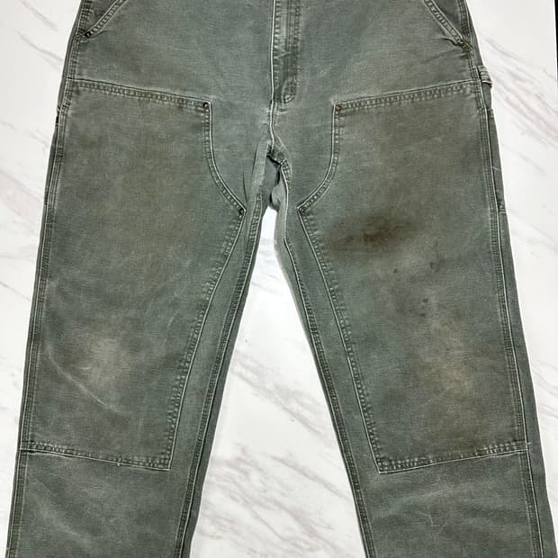 🌿 90s 칼하트 더블니 캔버스 모스그린 38x32size