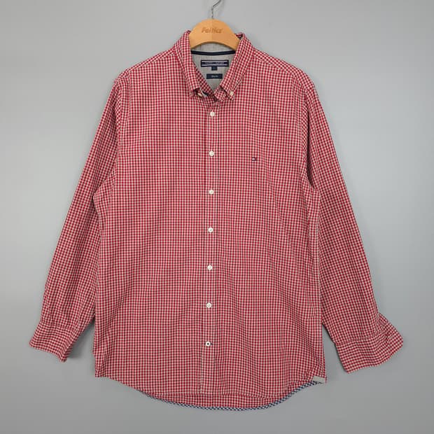 타미힐피거 슬림핏 깅엄 체크 셔츠 레드 L