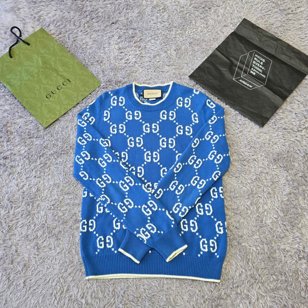 {클로젯}[S][실측M]구찌 인타르시아 코발트블루 니트