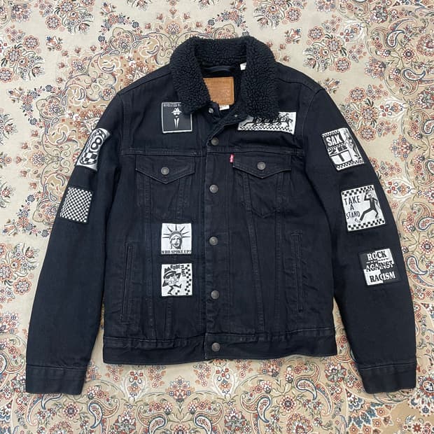 리바이스 빅E 셰르파 트러커 패치 배틀 데님 자켓 블랙 S
