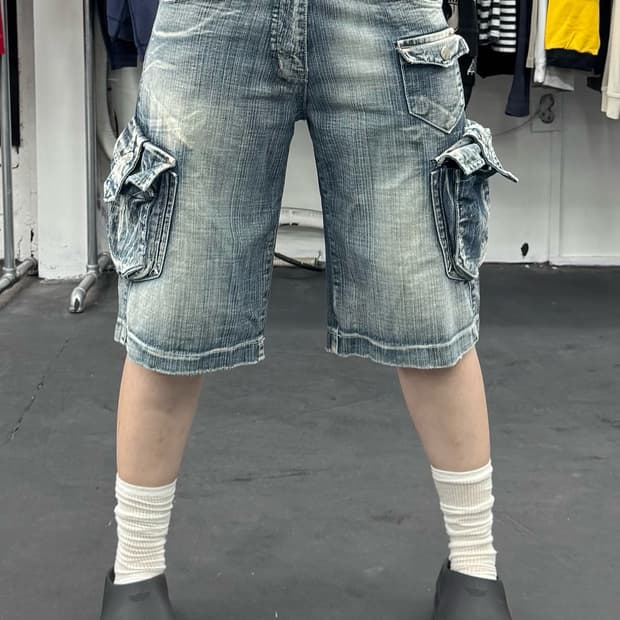 VTG 워시드 데님 카고 반바지