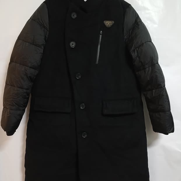 (M,90)다이나핏 모직배색 덕다운 패딩 코트 블랙