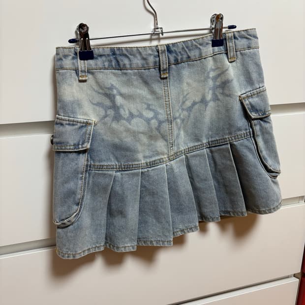 빈티지 핸드메이드 워싱 로우라이즈 데님 미니 스커트