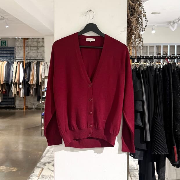 버버리 버건디 울 브이넥 니트 가디건 