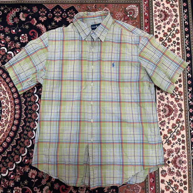 폴로 랄프로렌 남성 그린 체크 반팔 셔츠 XL/105