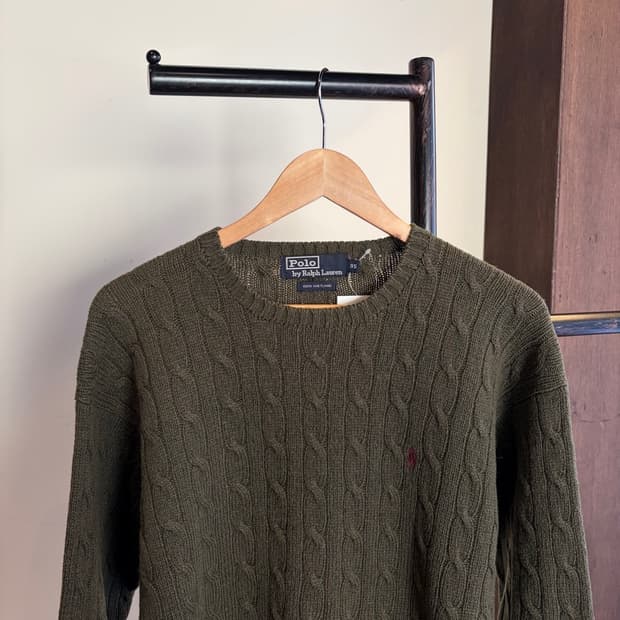 15411 - 폴로 랄프로렌 카키 케이블 울 니트 (울 100%)