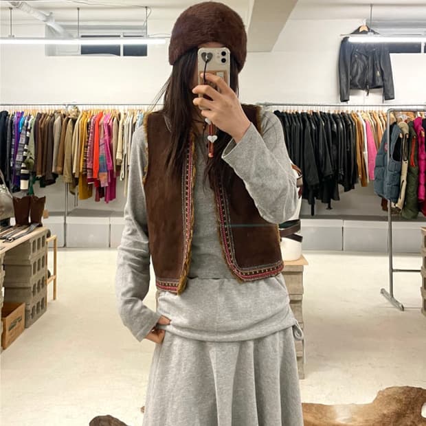 BEAMS suede fur vest 빔즈 스웨이드 퍼 자켓