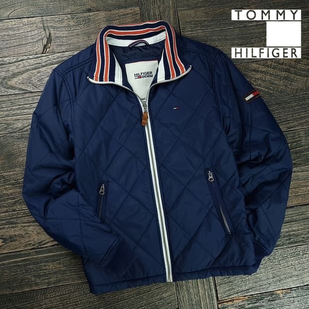 [타미힐피거] 로고 자수 퀼팅 퀄팅 집업 블루종 자켓 네이비 M19332