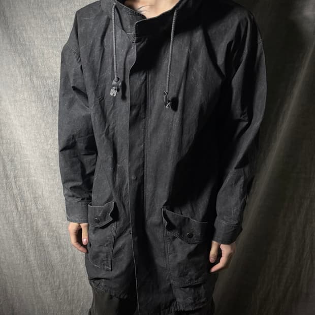 NO ID. BLACK Waxed Oversized Mods Coat