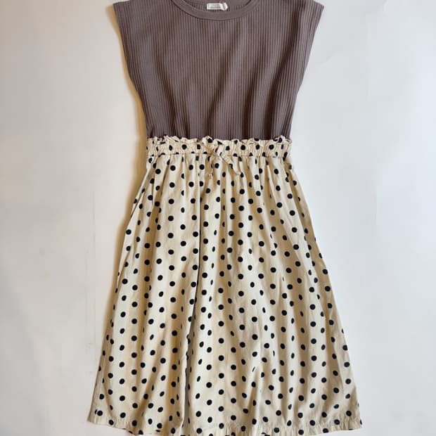 Rib Top Polka Dot Docking Skirt Dress 