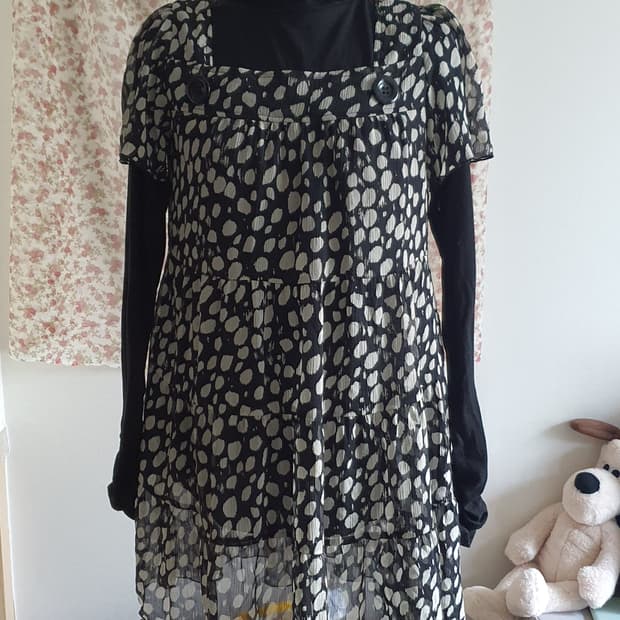 [모리걸] 블랙 도트 쉬폰 원피스