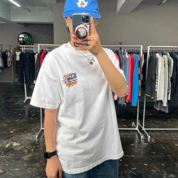 빈티지 레이싱 프린팅 반팔 티셔츠