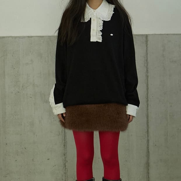 호쿠스포쿠스 Lace Collar Pique T-shirt