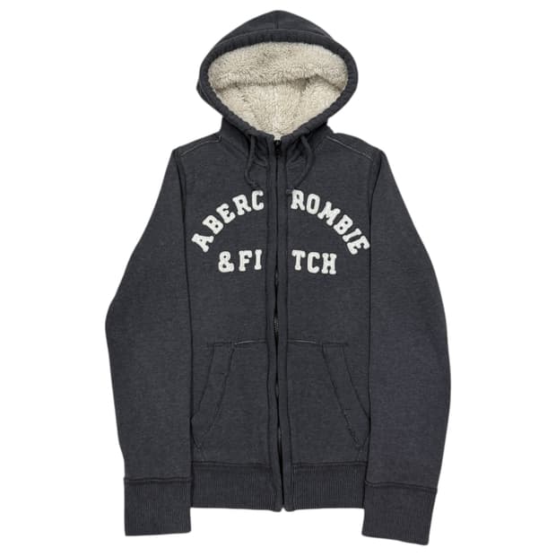 아베크롬비 빈티지 스펠로고 보아털 쉐르파 후드집업 자켓 그레이 S