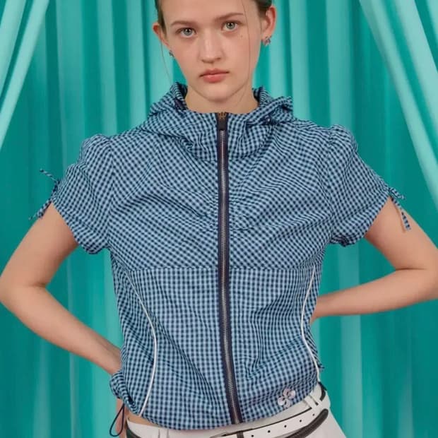 헤레틱 VOLUME NYLON JACKET / check-blue