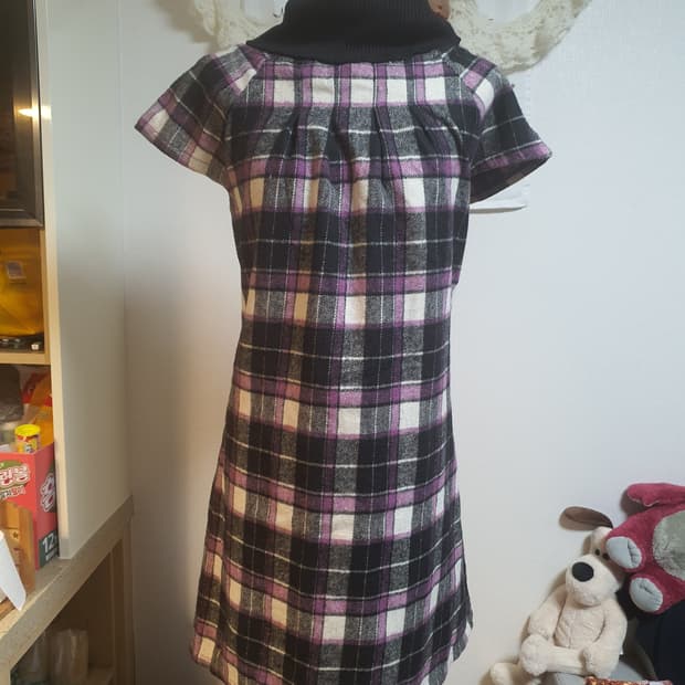 [모리걸] 모직 체크 패턴 반팔 원피스