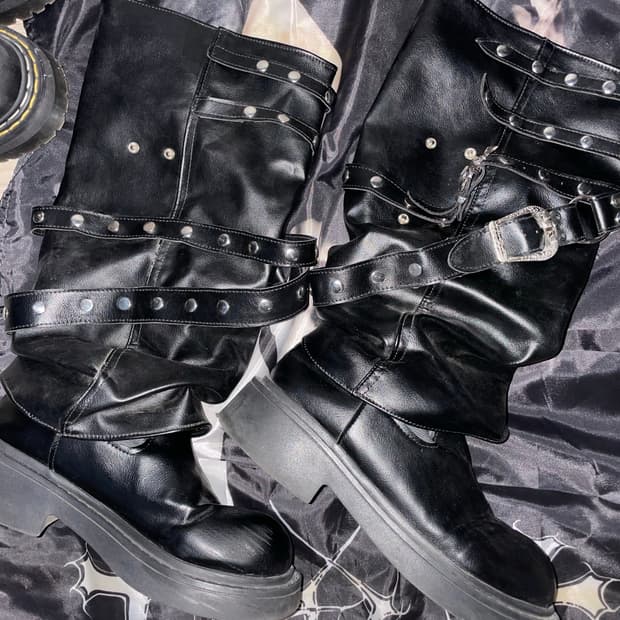 Vkei 00s Stud Belted Boots 스터드펑크레더부츠 40