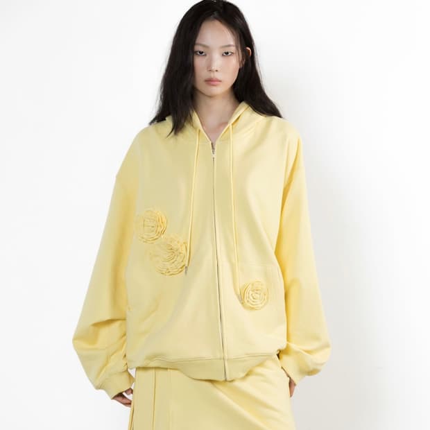 웻태그 플라워 패치 후드집업 