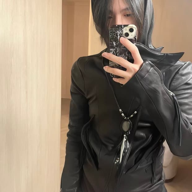 leather hooded jacket