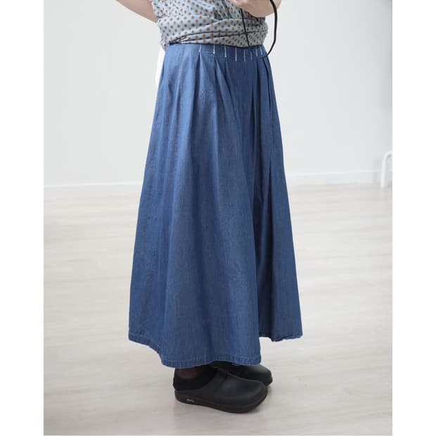 Stitch denim skirt pants