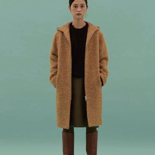 Teak 티크 모헤어 후드 코트 M