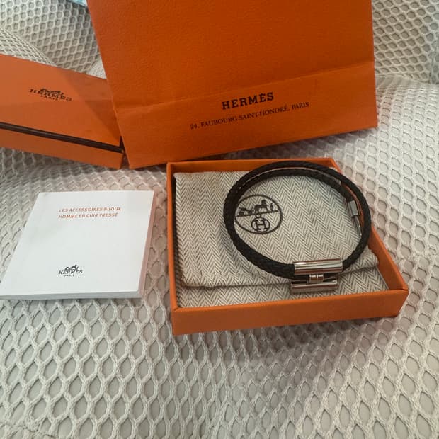 정품 에르메스 팔찌 은장블랙 T4