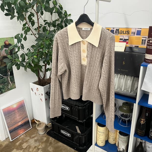 산드로 크롭 케이블 니트 2 
