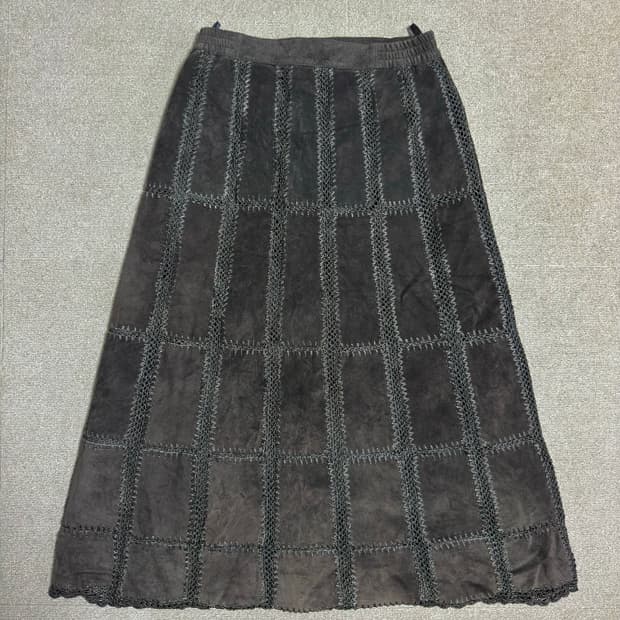 리얼 스웨이드 패치워크 레이스업 스커트