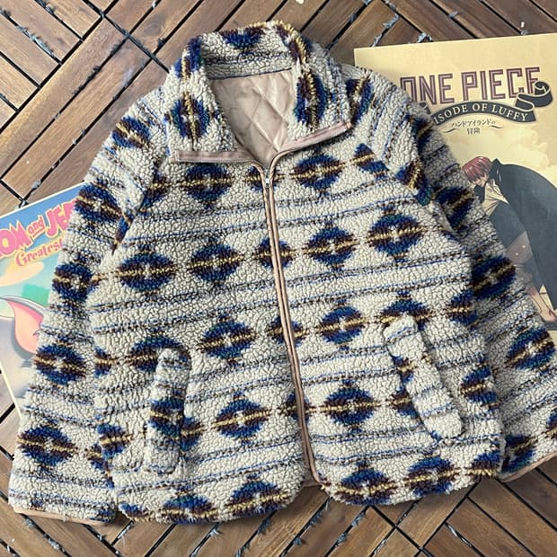 [L]빈티지 나바호 패턴 플리스 집업 자켓