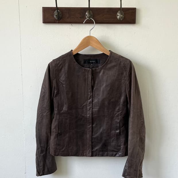 7-ID concept 초코브라운 레더자켓