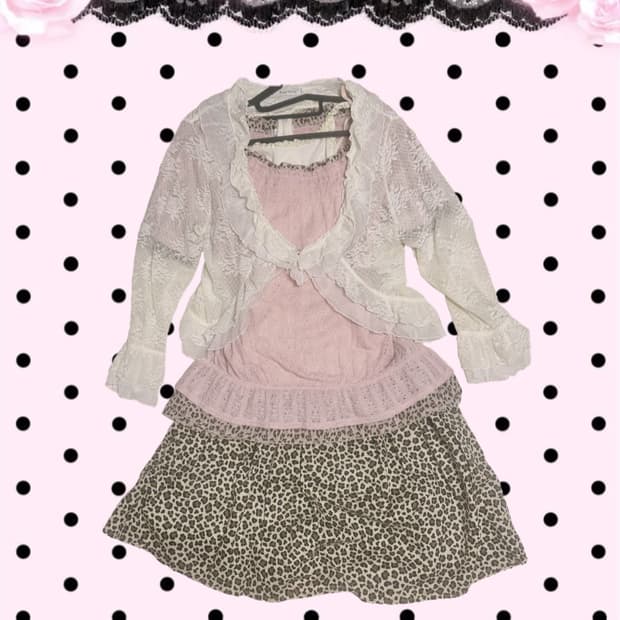 일빈/로걀로맨틱/히메갸루/하치나나/레이스볼레로+핑크원피스 셋업/코디세트