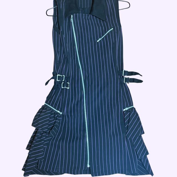 고스 펑크 갸루 스트라이프 미디 원피스