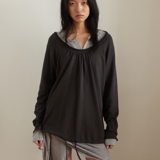 Round Hem String Top / Charcoal