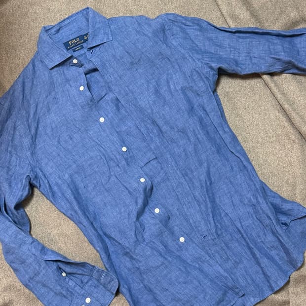 폴로 랄프로렌 블루 린넨 셔츠 슬림핏