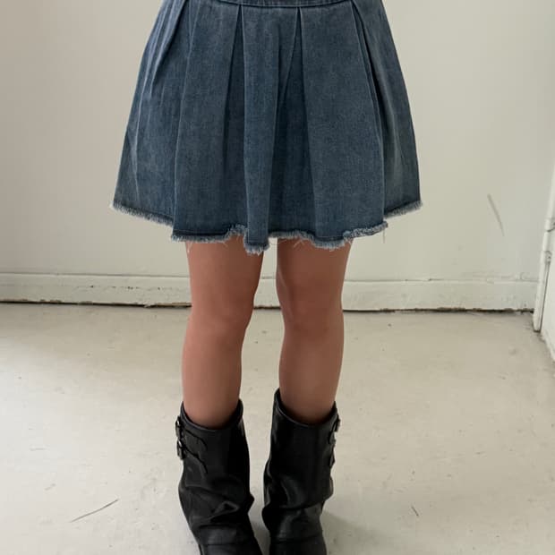 일본빈티지 데님 플리츠 스커츠팬츠
