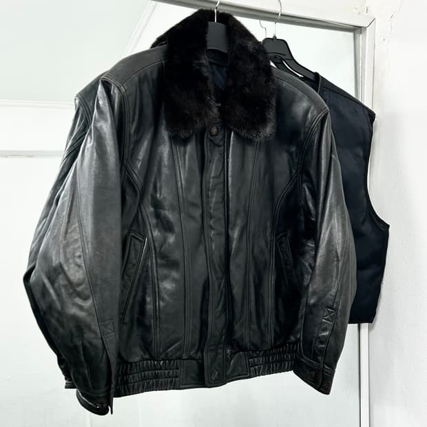 입생로랑 90s 양가죽 퍼카라 봄버 자켓