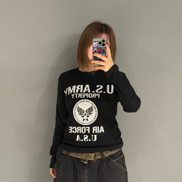 U.S.ARMY lettering waffle long sleeve