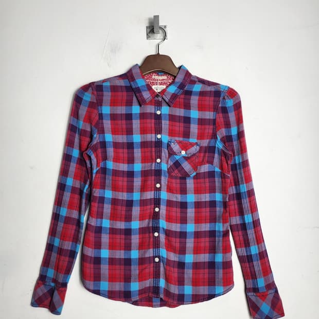 S 타미 힐피거 데님 체크 플란넬 셔츠