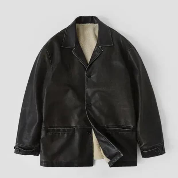 워싱 레더 무스탕 하프 자켓
