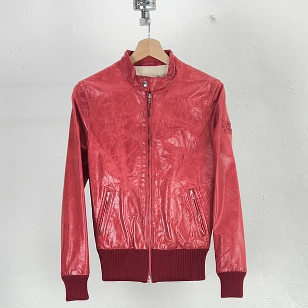 y-3 레드 글로시 램버트 레더 투 팩 라이더 자켓