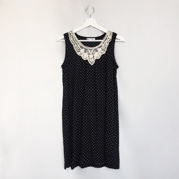 675. black lace petite dot dress