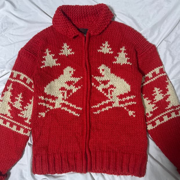 빈티지 스키 패턴 니트집업 코위찬 스타일