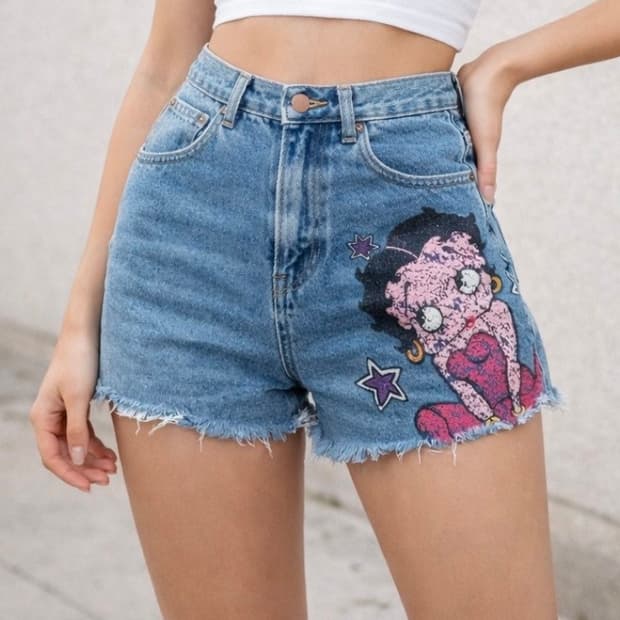 베티붑 Betty Boop 90년대 데님 숏팬츠 청반바지 Y2K 빈티지