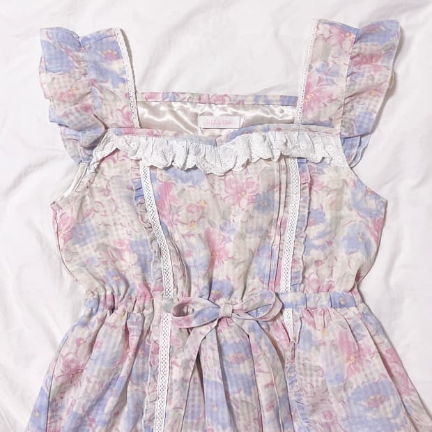 리즈리사 미니 원피스 민소매 블라우스 레이스 꽃무늬 플라워 히메갸루 로걀