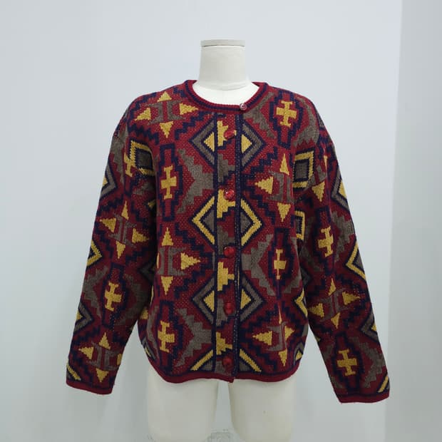 일본산 에스닉 패턴 니트 가디건