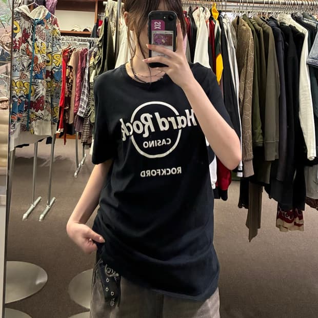 OS)Hard Rock 빈티지 로고 프린팅 블랙 반팔