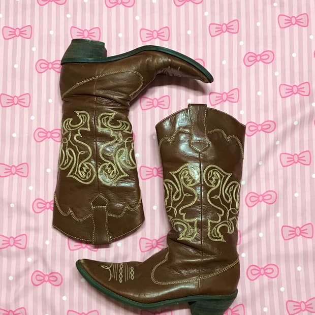 브라운 웨스턴 자수 부츠 웨스턴부츠 y2k 신발